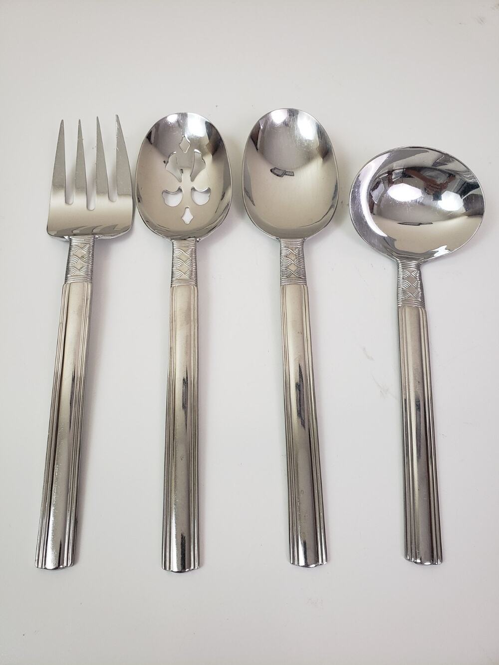 Pfaltzgraff CROSSROADS Glossy Stainless Flatware Hostess Salad 4 Serving Pieces